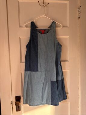 Patchwork Denim Tank Dress - Light & Dark Blue